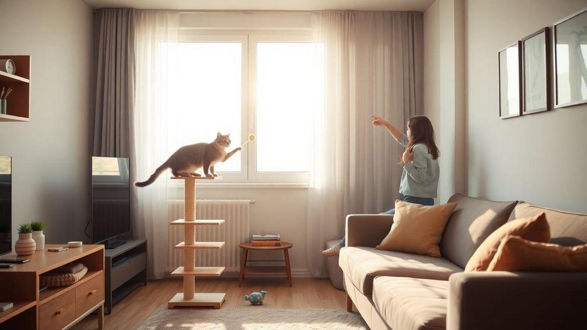 How I manage indoor cat behavior in a tight space